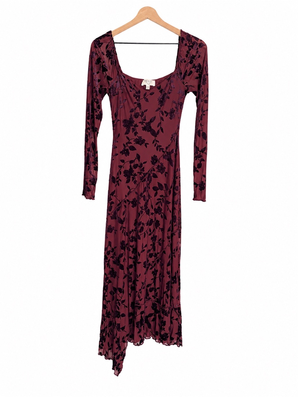 Row A Long Sleeve Burgundy Floral Maxi Dress XS